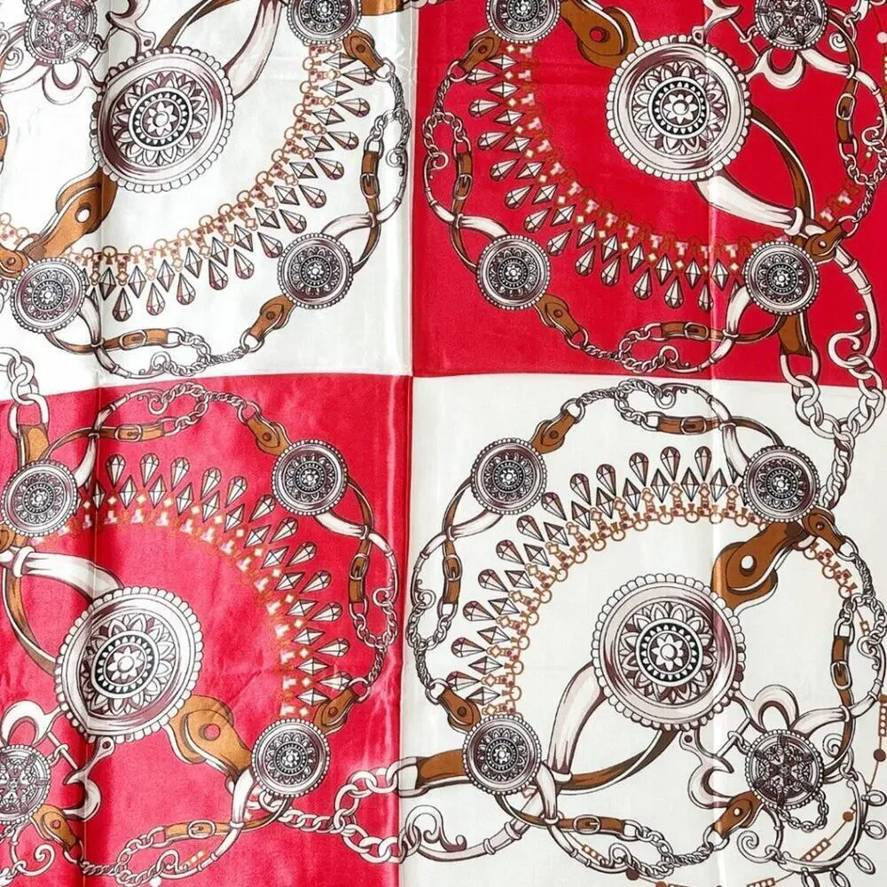 2/$30 NEW Cream Red Blue Nautical Antique Gold Baroque Printed Fashion Scarf